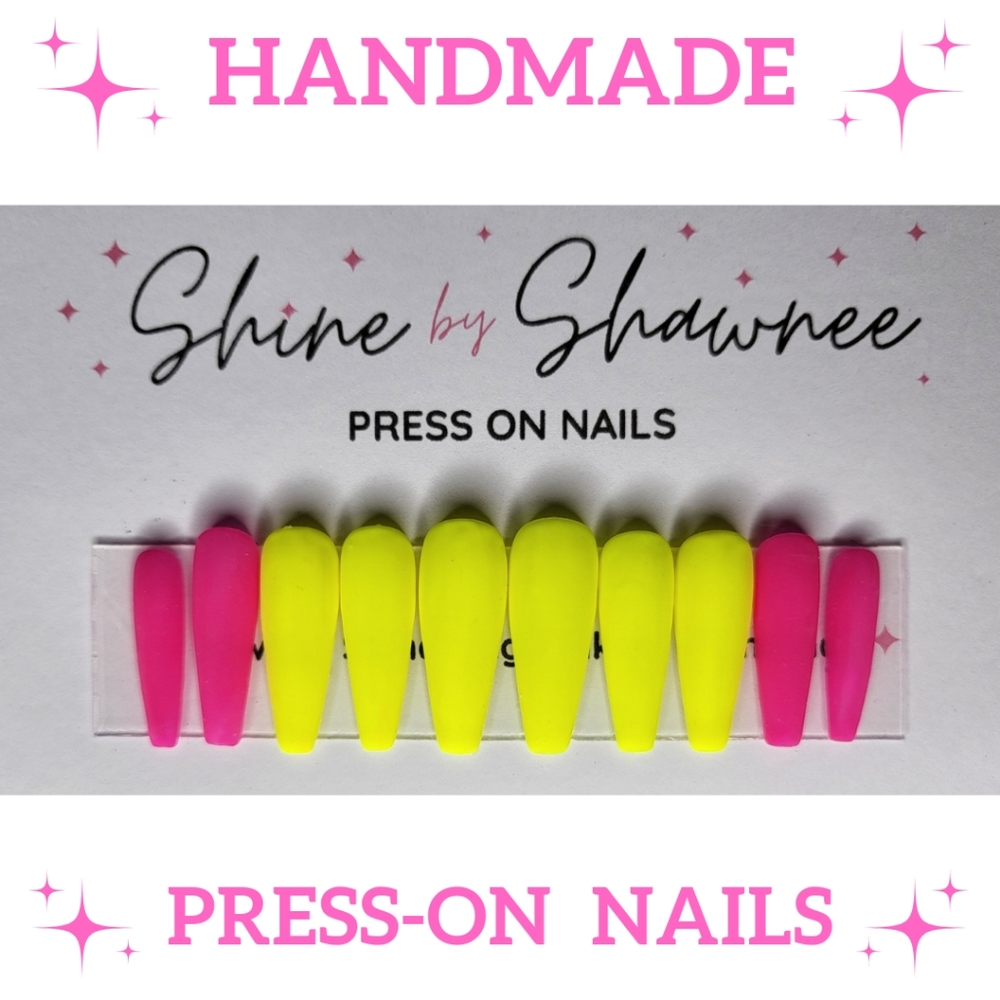 Handmade Luxury Press-On Nails | Sturdy & Reusable | NEON SUMMER